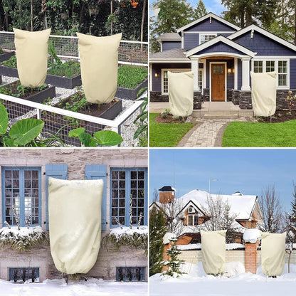 Plant Frost Cover, Rectangular Planter Plant Winter Frost Blanket with Drawstring, Garden Netting for Garden Protection, Raised Beds in Winter Damaged Bark 2 Pcs(59 * 15.7 * 17.7 INCH)