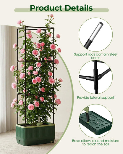 Raised Garden Bed Planter Box with Trellis, Self Watering Tomato Planters for Climbing Plants, Tomato Cage Trellis for Vegetables & Vine Flowers Indoor Outdoor Patio (Dark Green, 51.2In(2PCS))