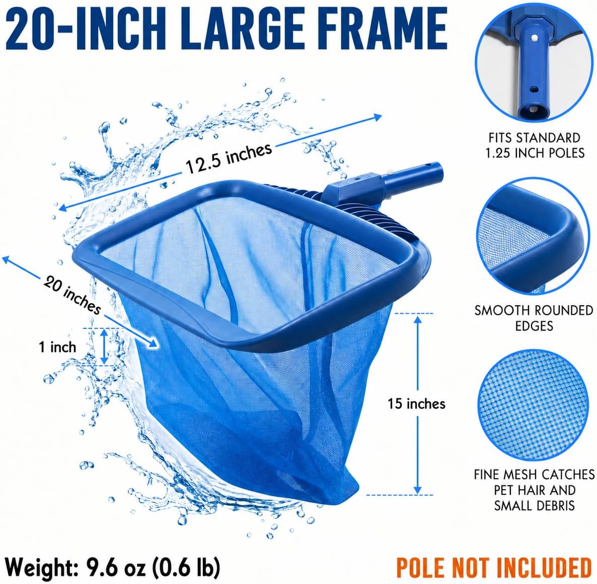 20" Pool Skimmer Net, Blue