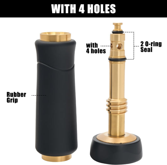 Brass Hose Nozzle, Heavy-Duty Sprayer for Garden Hoses, High Pressure Adjustable Twist Hose Nozzle, Spray Gun Rubber-Coated, Extra 10 Rubber Washers, 2 Pack