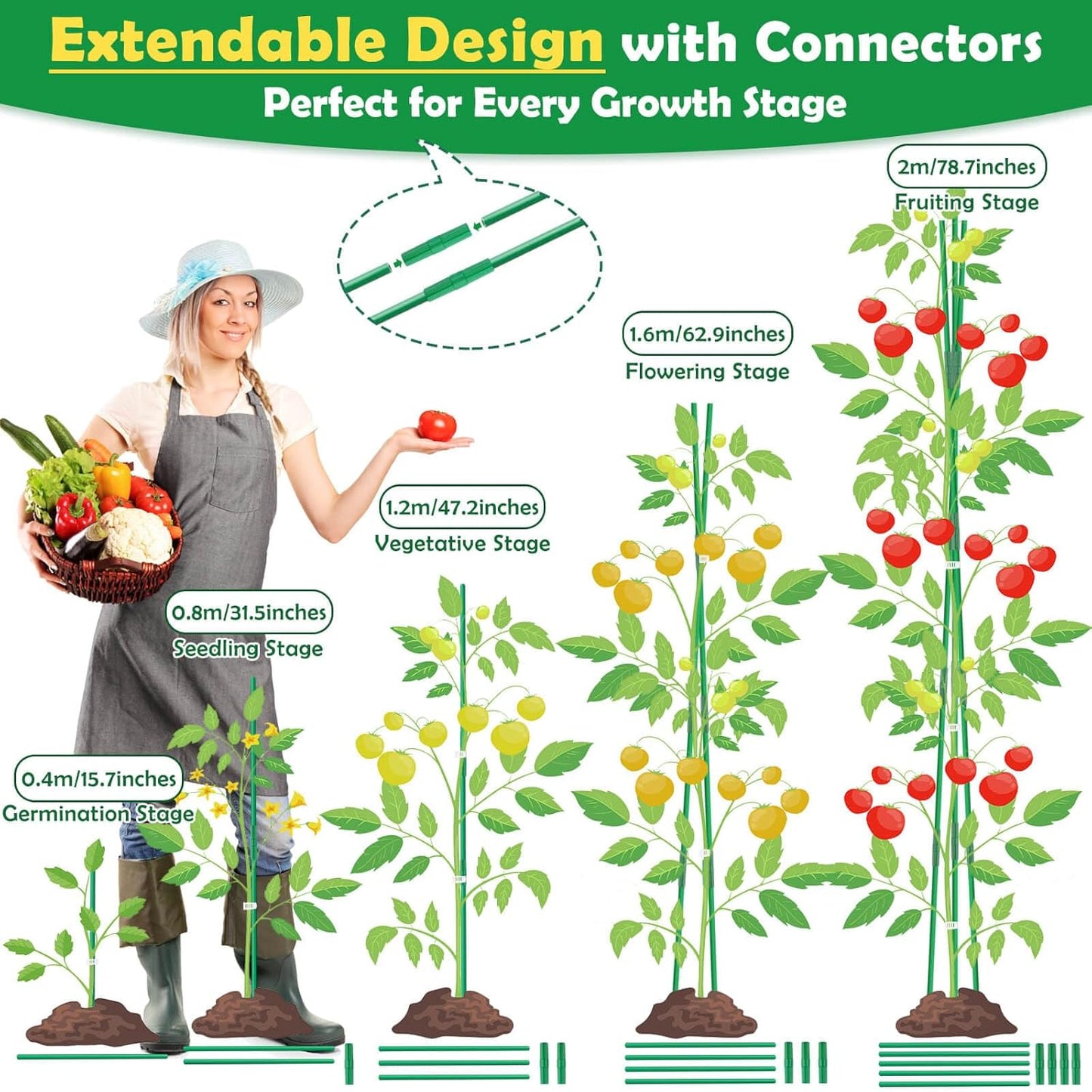 117 PCS Garden Stakes, Fiberglass Tomato Stakes, Garden Sticks