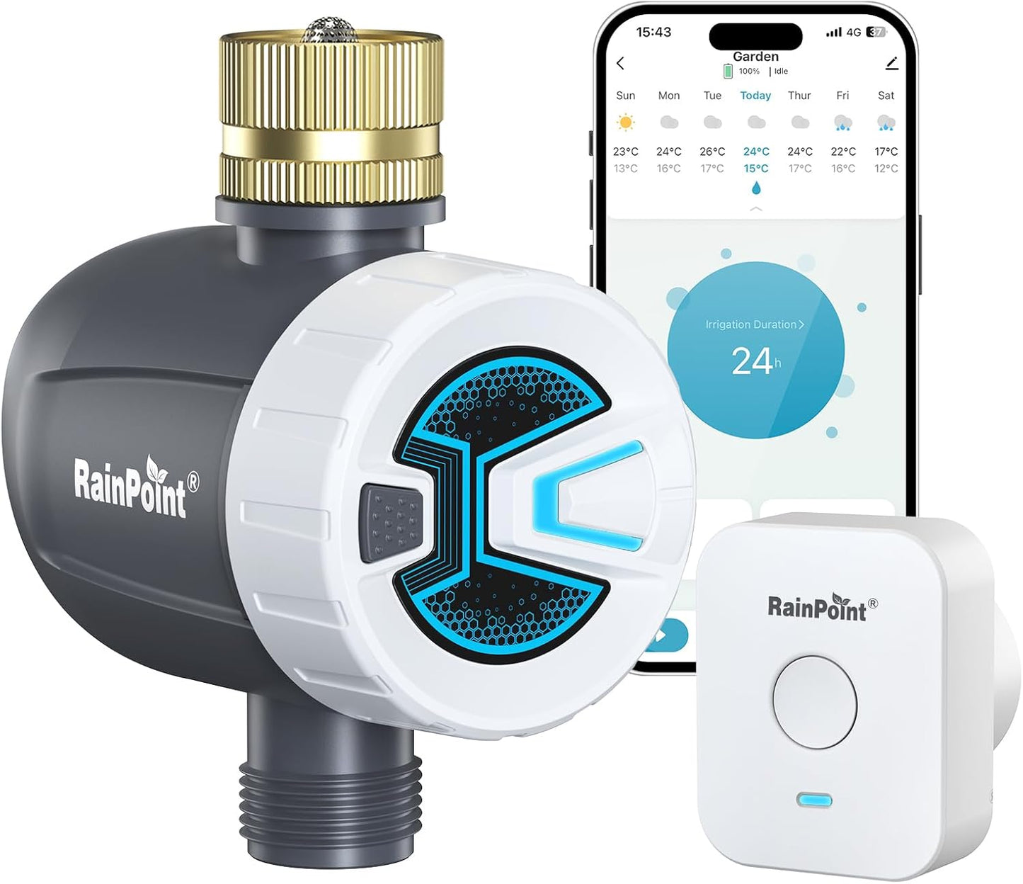 WiFi Water Timer, Sprinkler Timer for Garden Hose, Smart Automatic Irrigation System with Brass Inlet for Yard, Lawn, APP Remote Control via 2.4Ghz WiFi and Bluetooth