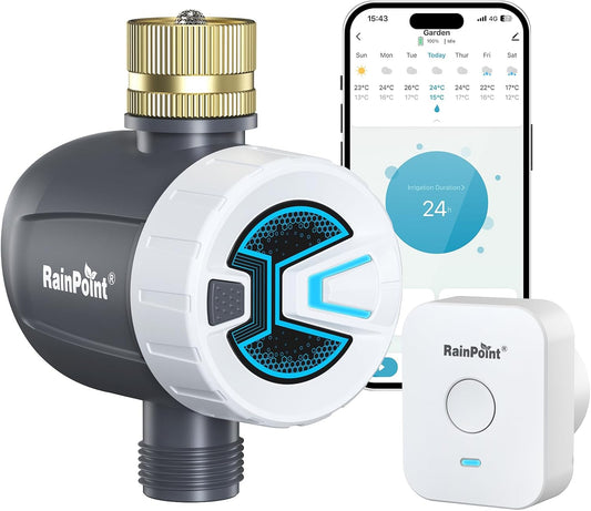 WiFi Water Timer, Sprinkler Timer for Garden Hose, Smart Automatic Irrigation System with Brass Inlet for Yard, Lawn, APP Remote Control via 2.4Ghz WiFi and Bluetooth