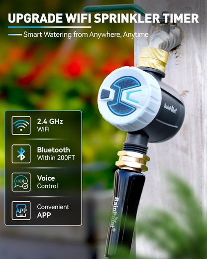 WiFi Water Timer, Sprinkler Timer for Garden Hose, Smart Automatic Irrigation System with Brass Inlet for Yard, Lawn, APP Remote Control via 2.4Ghz WiFi and Bluetooth