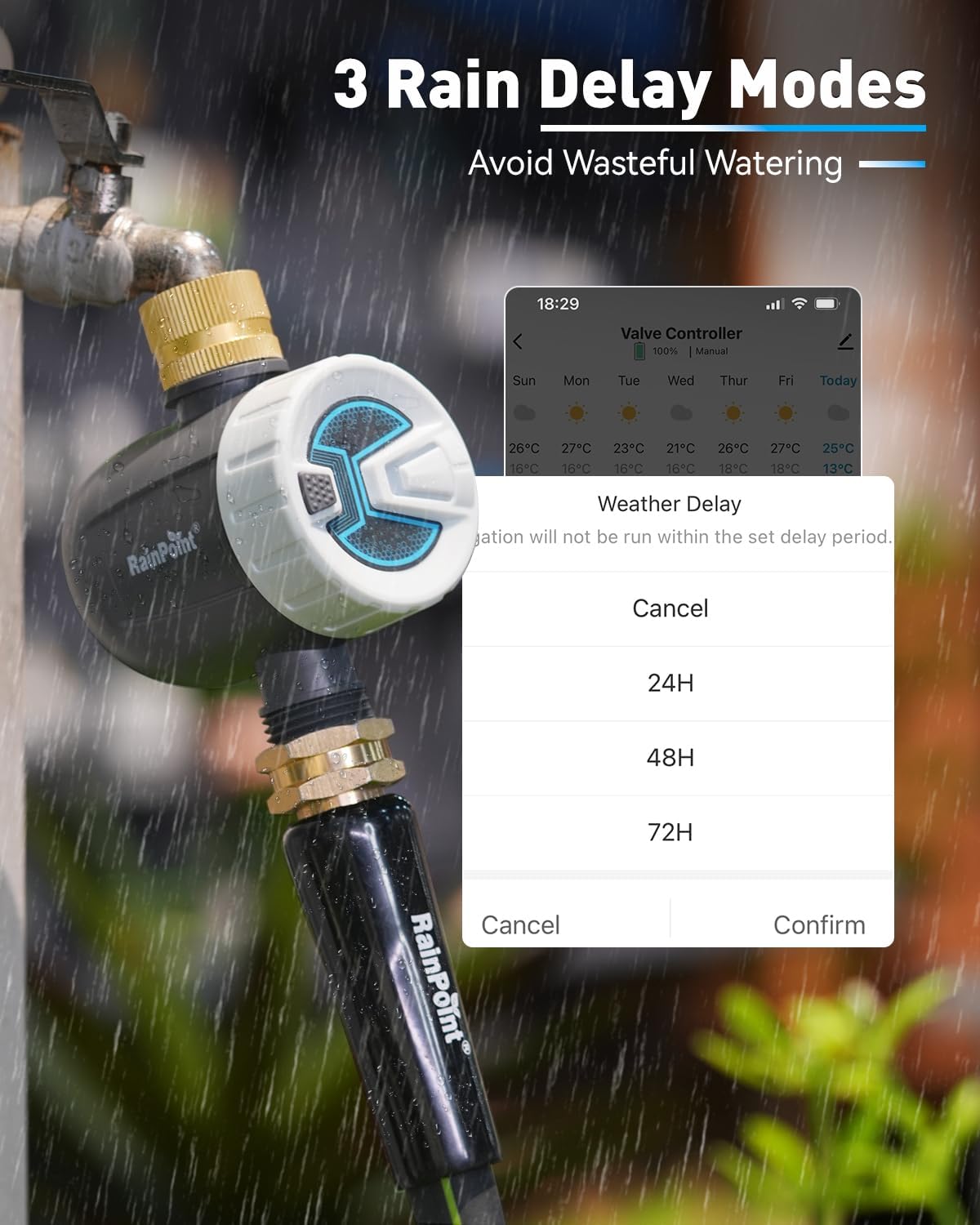 WiFi Water Timer, Sprinkler Timer for Garden Hose, Smart Automatic Irrigation System with Brass Inlet for Yard, Lawn, APP Remote Control via 2.4Ghz WiFi and Bluetooth