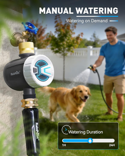 WiFi Water Timer, Sprinkler Timer for Garden Hose, Smart Automatic Irrigation System with Brass Inlet for Yard, Lawn, APP Remote Control via 2.4Ghz WiFi and Bluetooth