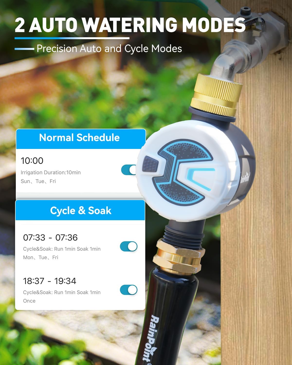 WiFi Water Timer, Sprinkler Timer for Garden Hose, Smart Automatic Irrigation System with Brass Inlet for Yard, Lawn, APP Remote Control via 2.4Ghz WiFi and Bluetooth