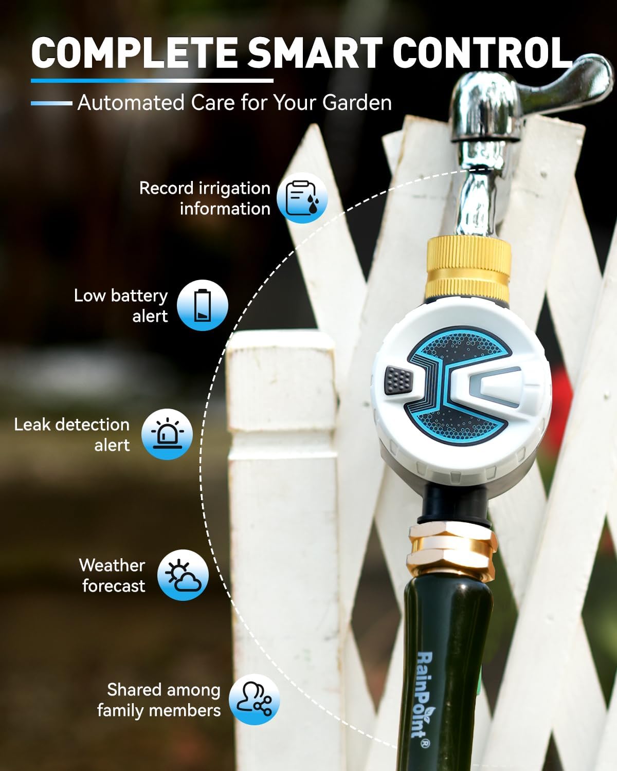 WiFi Water Timer, Sprinkler Timer for Garden Hose, Smart Automatic Irrigation System with Brass Inlet for Yard, Lawn, APP Remote Control via 2.4Ghz WiFi and Bluetooth