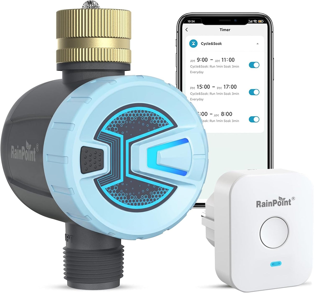 WiFi Water Timer, Sprinkler Timer for Garden Hose, Smart Automatic Irrigation System with Brass Inlet for Yard, Lawn, APP Remote Control via 2.4Ghz WiFi and Bluetooth