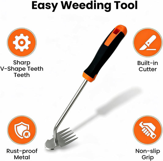 Weed Puller Tool, Handheld 5-Claw Dual Action Garden Weeding Tools