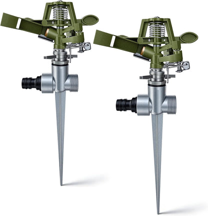 2 Pack Metal Impact Sprinklers for Yard Lawn Sprinkler 360 Coverage