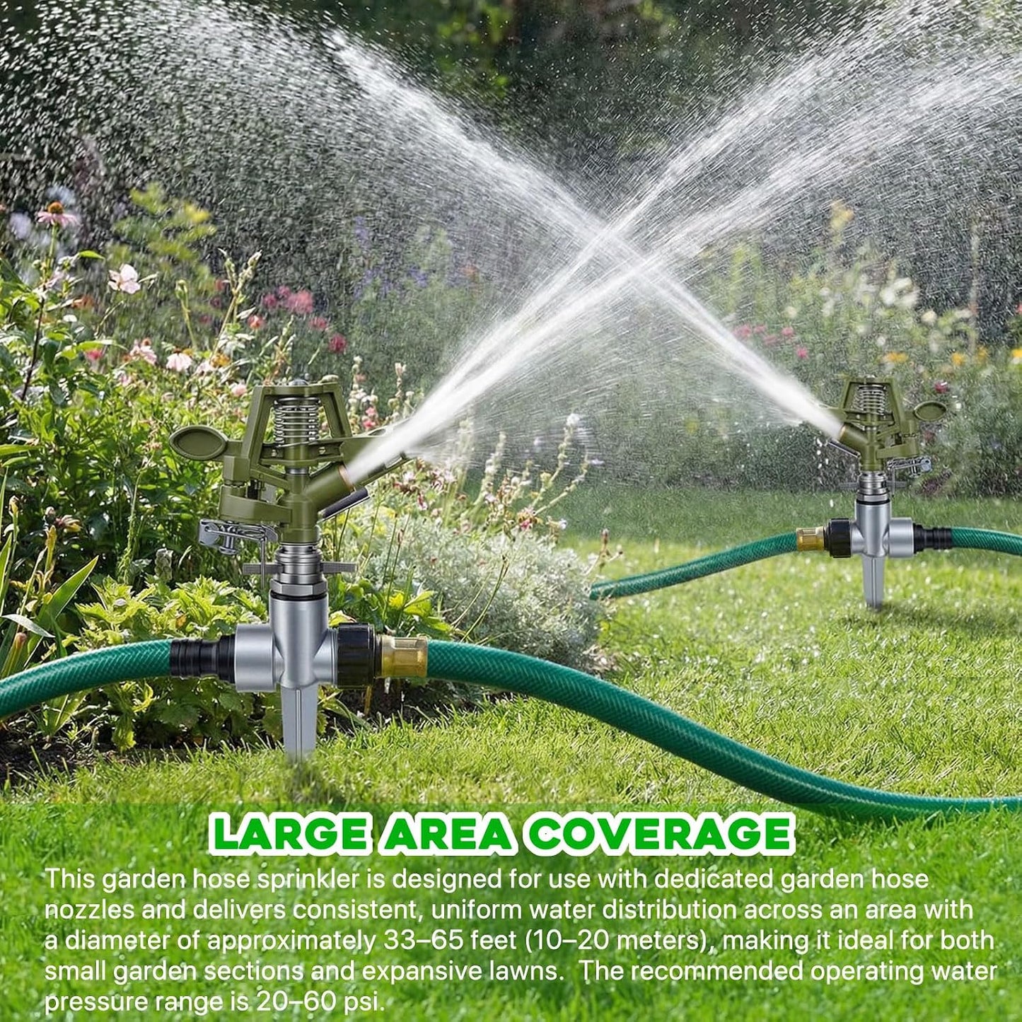 2 Pack Metal Impact Sprinklers for Yard Lawn Sprinkler 360 Coverage