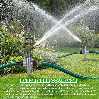 2 Pack Metal Impact Sprinklers for Yard Lawn Sprinkler 360 Coverage
