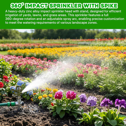 2 Pack Metal Impact Sprinklers for Yard Lawn Sprinkler 360 Coverage