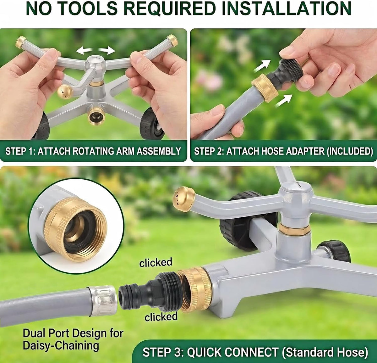 2 Pack Metal Impact Sprinklers for Yard Lawn Sprinkler 360 Coverage
