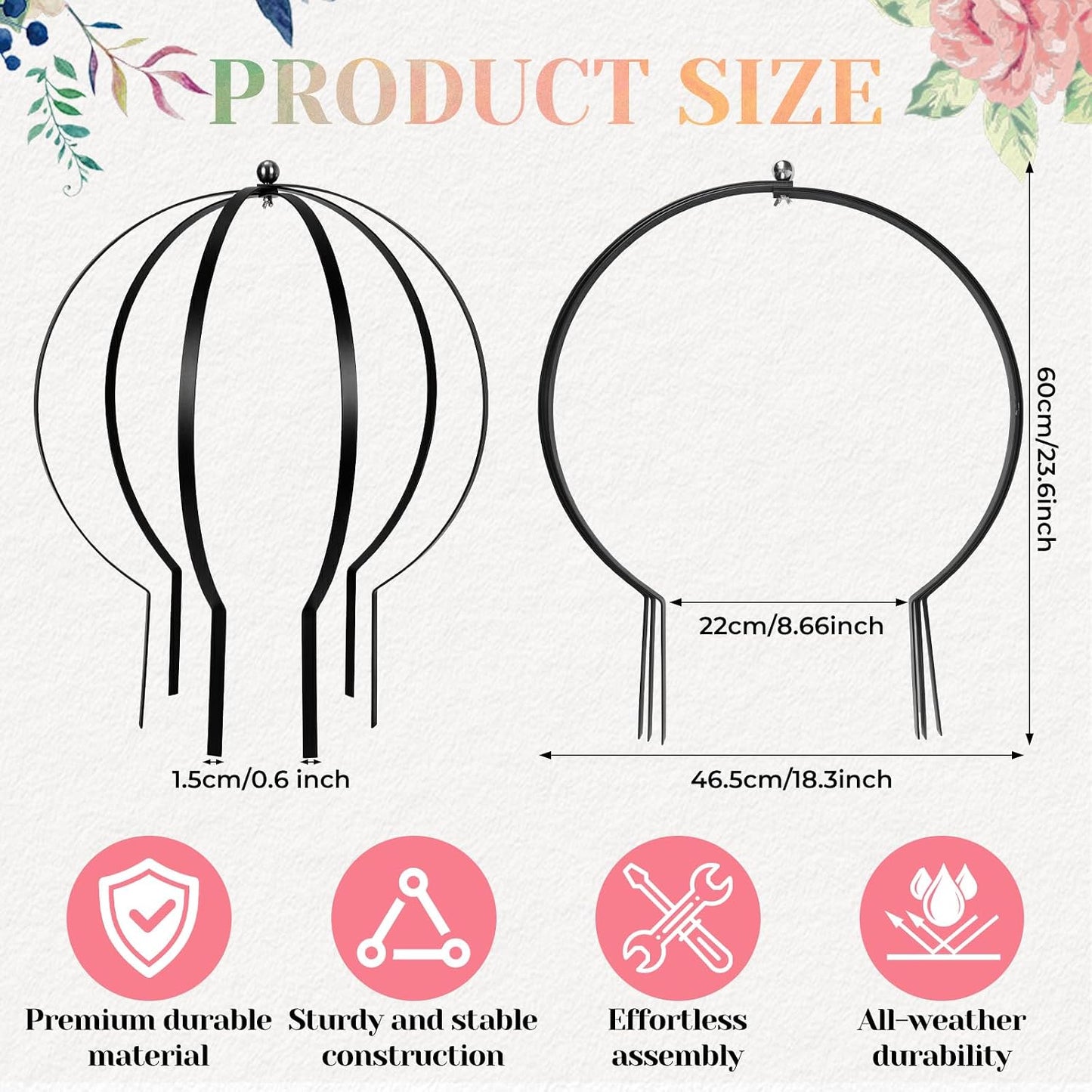 2 Pcs Large Obelisk Trellis 18 x 24 Inch Metal Garden Round Trellis Planter Obelisk Holder for Climbing Plants Roses Vines Flowers Garden Decor Outdoor