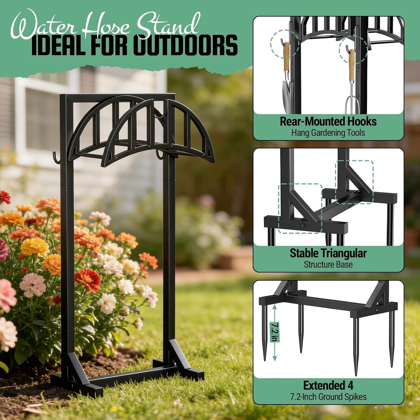 Garden Hose Holder Stand, Water Hose Reel Storage Rack