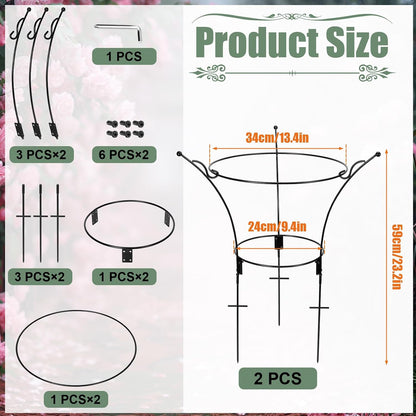2Pack Large Peony Cages and Supports,23.2x13.4in Grow-Through Support Rings