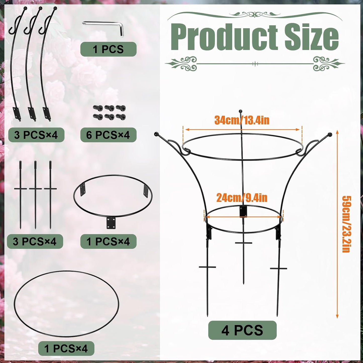 2Pack Large Peony Cages and Supports,23.2x13.4in Grow-Through Support Rings