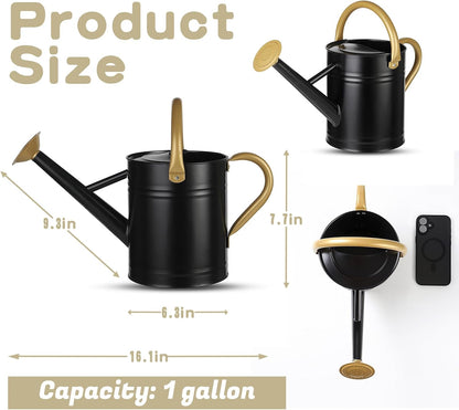 1 Gallon Watering Can for Plants, Watering Cans for Indoor&Outdoor Gardening, Galvanized Steel Watering Pot with Removable Spout, Metal Water Can with Ergonomic Movable Handle(Gold)