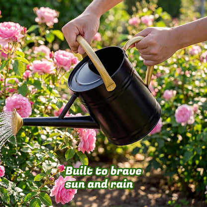 1 Gallon Watering Can for Plants, Watering Cans for Indoor&Outdoor Gardening, Galvanized Steel Watering Pot with Removable Spout, Metal Water Can with Ergonomic Movable Handle(Gold)