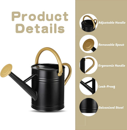 1 Gallon Watering Can for Plants, Watering Cans for Indoor&Outdoor Gardening, Galvanized Steel Watering Pot with Removable Spout, Metal Water Can with Ergonomic Movable Handle(Gold)