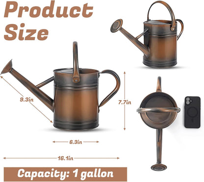1 Gallon Watering Can for Plants, Watering Cans for Indoor&Outdoor Gardening, Galvanized Steel Watering Pot with Removable Spout, Metal Water Can with Ergonomic Movable Handle(Gold)