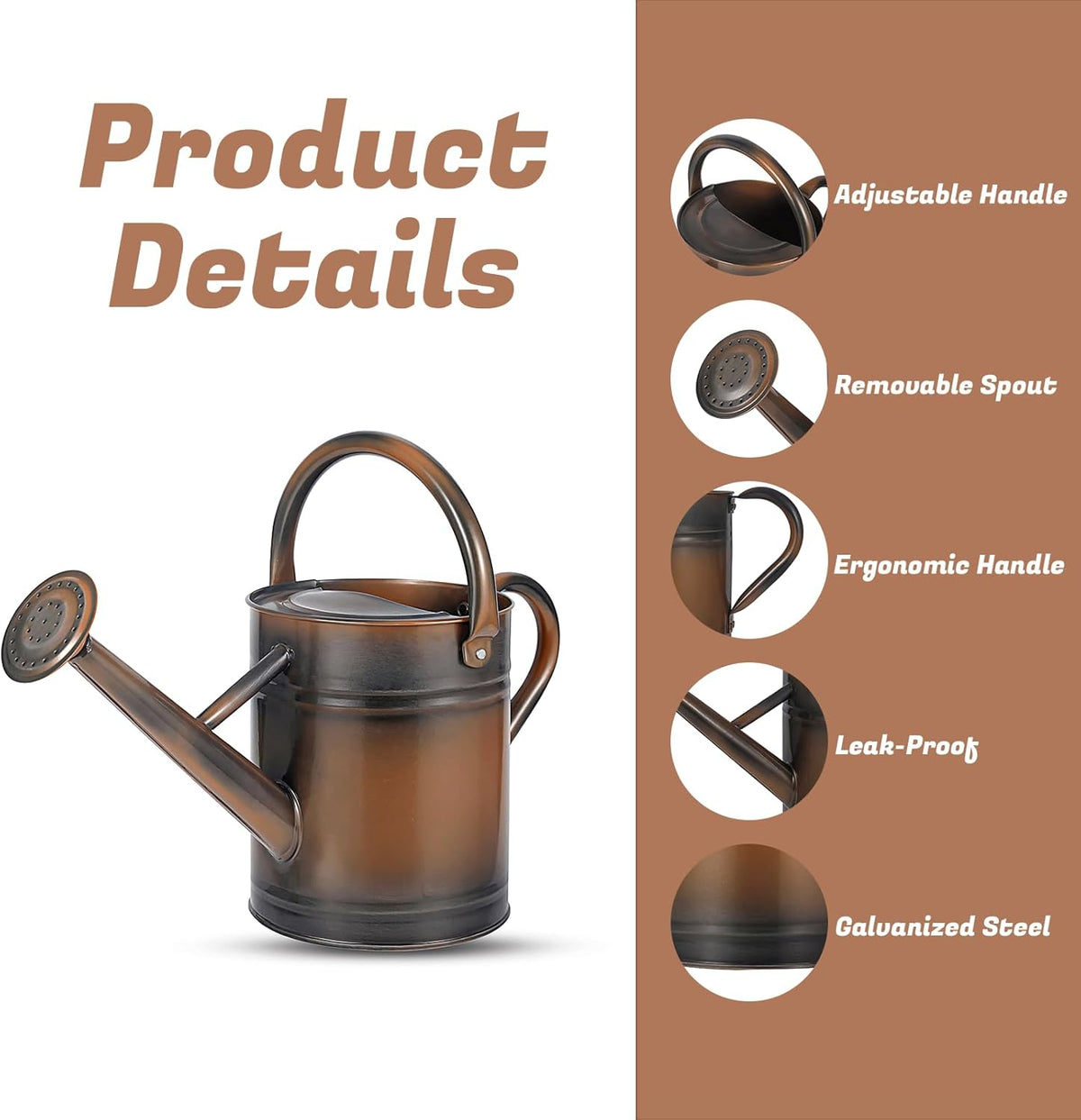 1 Gallon Watering Can for Plants, Watering Cans for Indoor&Outdoor Gardening, Galvanized Steel Watering Pot with Removable Spout, Metal Water Can with Ergonomic Movable Handle(Gold)