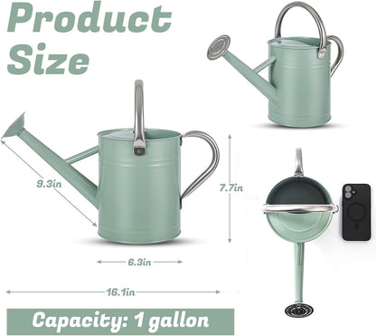 1 Gallon Watering Can for Plants, Watering Cans for Indoor&Outdoor Gardening, Galvanized Steel Watering Pot with Removable Spout, Metal Water Can with Ergonomic Movable Handle(Gold)