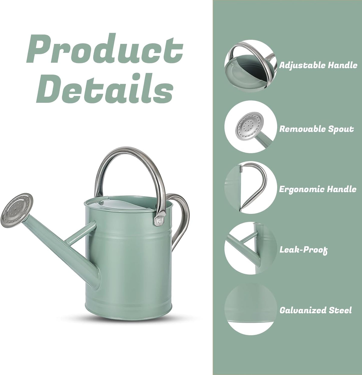 1 Gallon Watering Can for Plants, Watering Cans for Indoor&Outdoor Gardening, Galvanized Steel Watering Pot with Removable Spout, Metal Water Can with Ergonomic Movable Handle(Gold)
