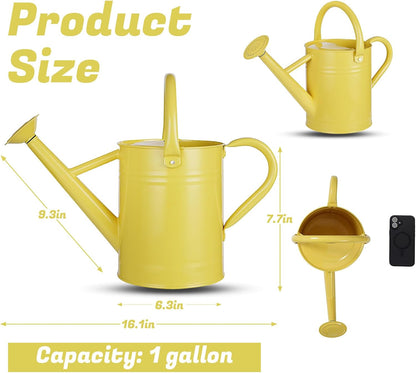 1 Gallon Watering Can for Plants, Watering Cans for Indoor&Outdoor Gardening, Galvanized Steel Watering Pot with Removable Spout, Metal Water Can with Ergonomic Movable Handle(Gold)