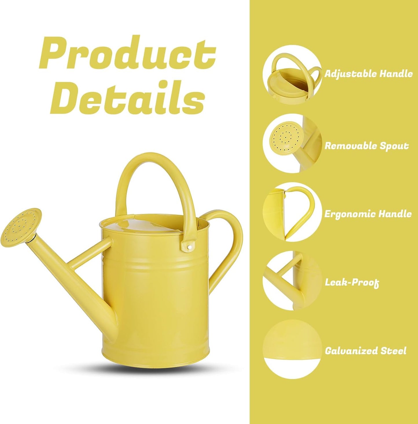 1 Gallon Watering Can for Plants, Watering Cans for Indoor&Outdoor Gardening, Galvanized Steel Watering Pot with Removable Spout, Metal Water Can with Ergonomic Movable Handle(Gold)