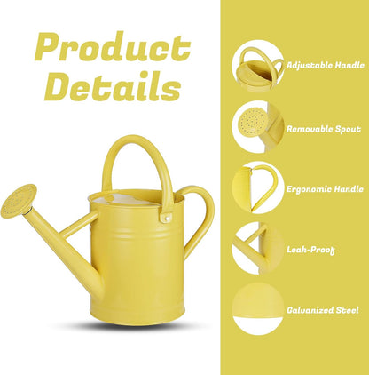 1 Gallon Watering Can for Plants, Watering Cans for Indoor&Outdoor Gardening, Galvanized Steel Watering Pot with Removable Spout, Metal Water Can with Ergonomic Movable Handle(Gold)