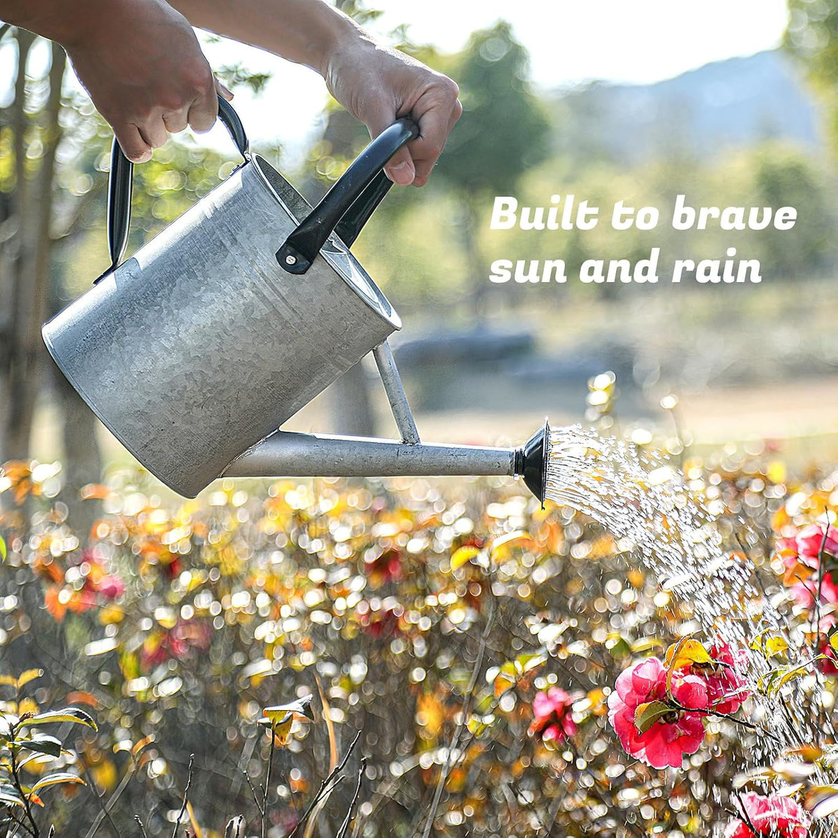 1 Gallon Watering Can for Plants, Watering Cans for Indoor&Outdoor Gardening, Galvanized Steel Watering Pot with Removable Spout, Metal Water Can with Ergonomic Movable Handle(Gold)