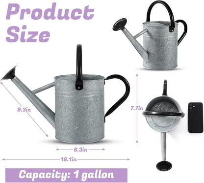 1 Gallon Watering Can for Plants, Watering Cans for Indoor&Outdoor Gardening, Galvanized Steel Watering Pot with Removable Spout, Metal Water Can with Ergonomic Movable Handle(Gold)