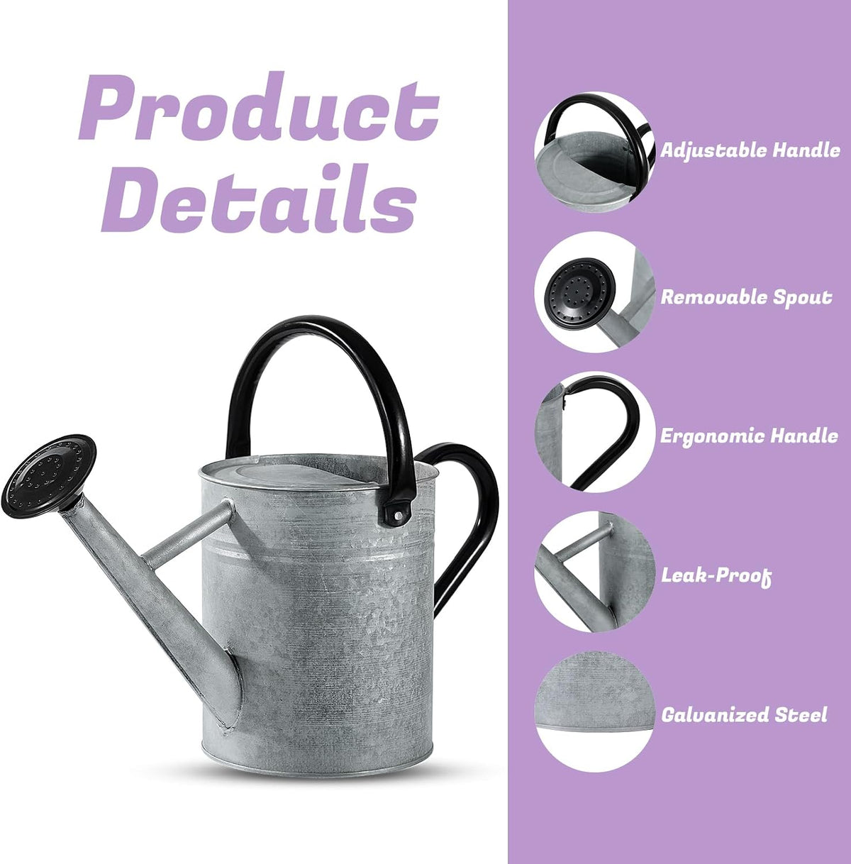 1 Gallon Watering Can for Plants, Watering Cans for Indoor&Outdoor Gardening, Galvanized Steel Watering Pot with Removable Spout, Metal Water Can with Ergonomic Movable Handle(Gold)