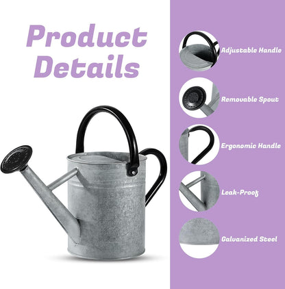 1 Gallon Watering Can for Plants, Watering Cans for Indoor&Outdoor Gardening, Galvanized Steel Watering Pot with Removable Spout, Metal Water Can with Ergonomic Movable Handle(Gold)