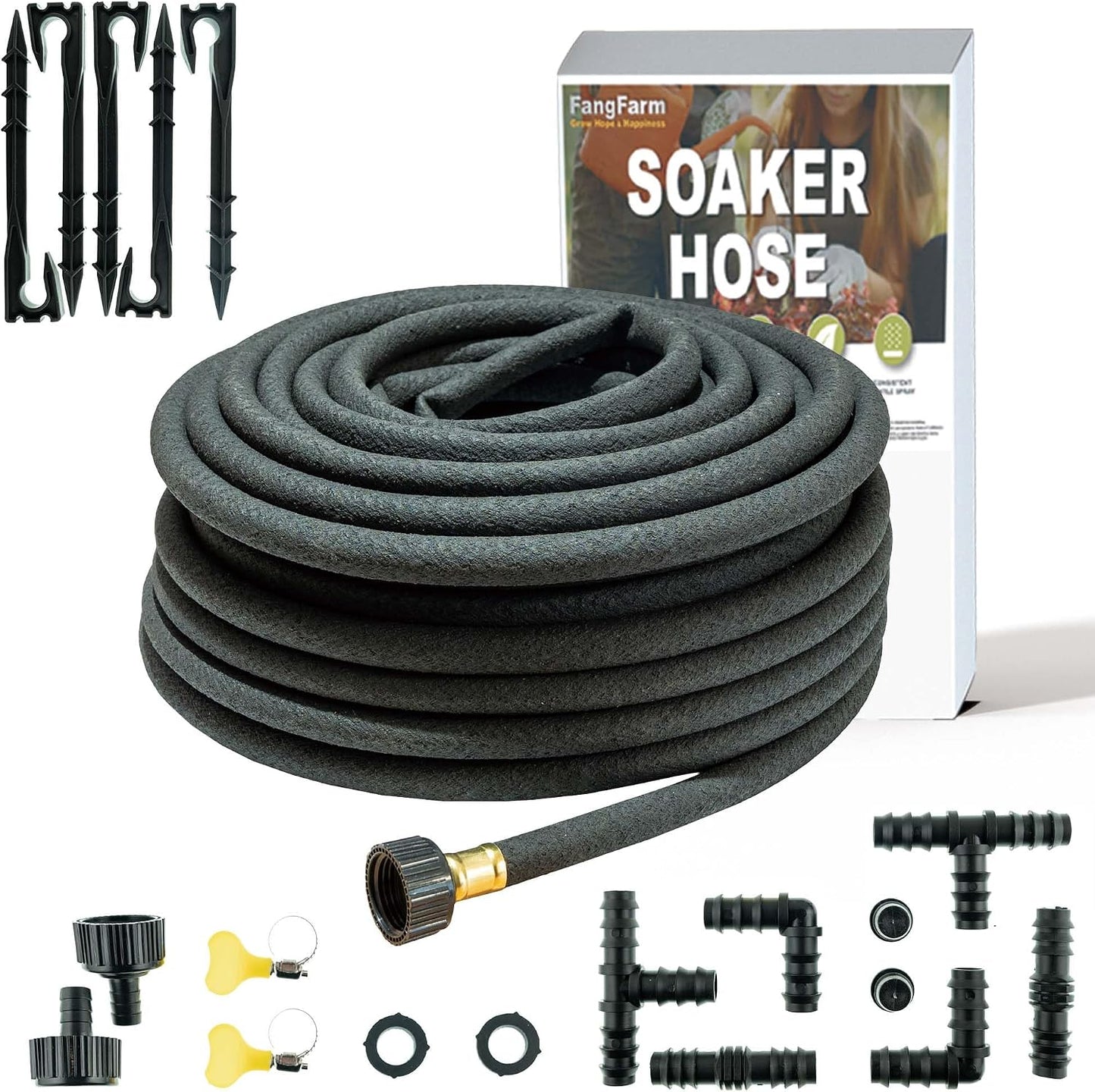 50FT Soaker Hose Kit, 1/2" Rubber Drip Irrigation Hose