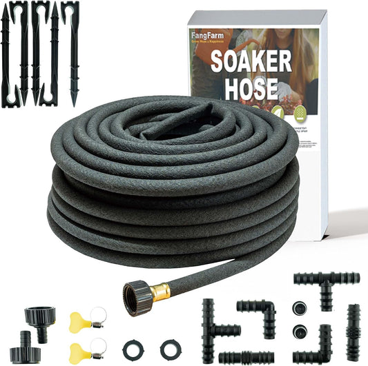50FT Soaker Hose Kit, 1/2" Rubber Drip Irrigation Hose