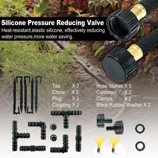 50FT Soaker Hose Kit, 1/2" Rubber Drip Irrigation Hose