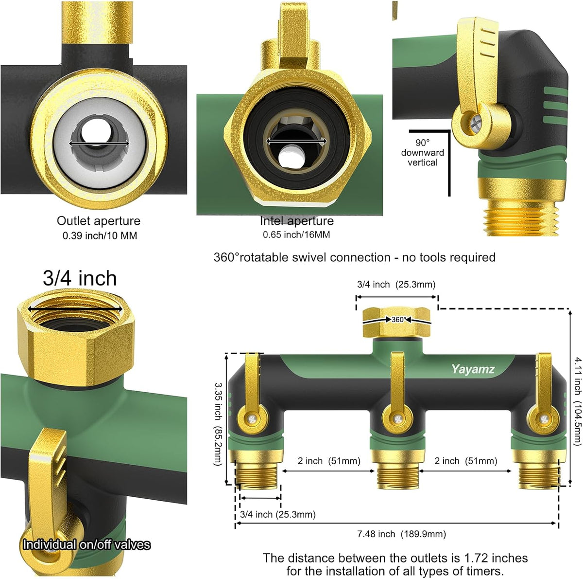 3 Way Garden Hose Splitter, High Flow Outdoor Faucet Splitter