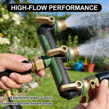 3 Way Garden Hose Splitter, High Flow Outdoor Faucet Splitter