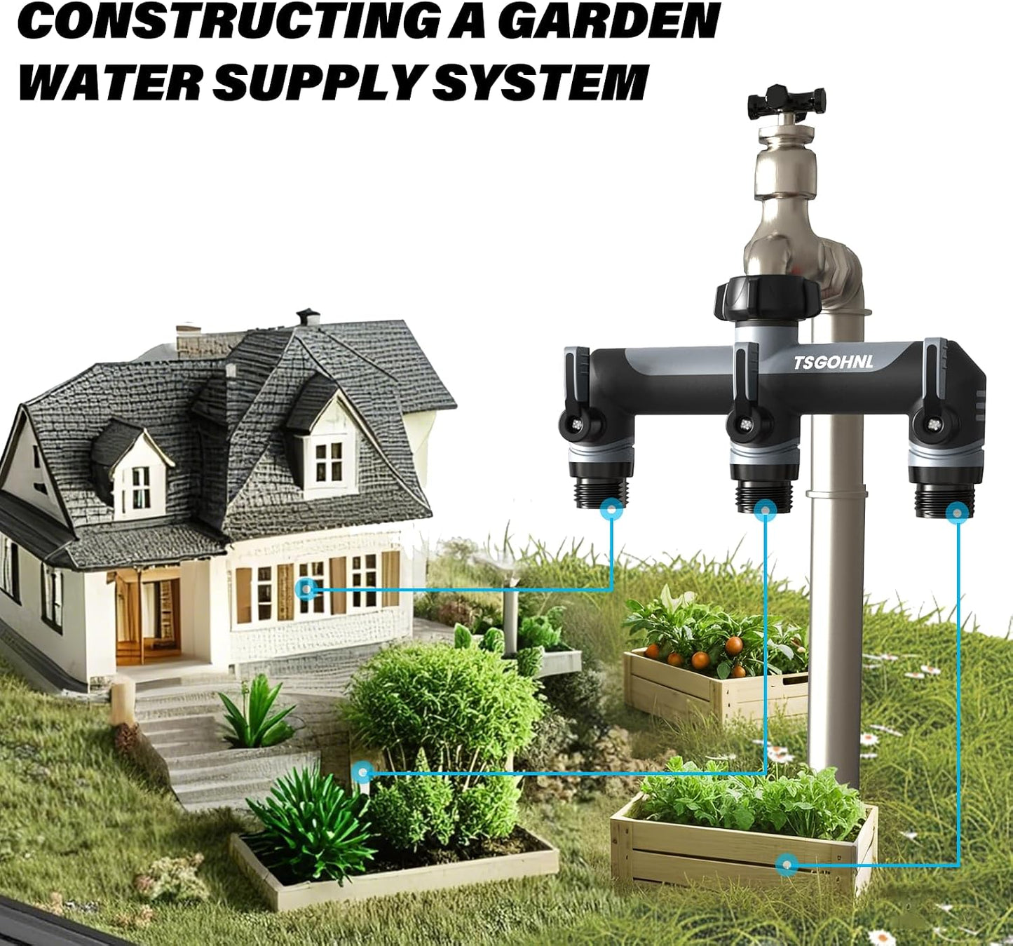 3 Way Garden Hose Splitter, High Flow Outdoor Faucet Splitter