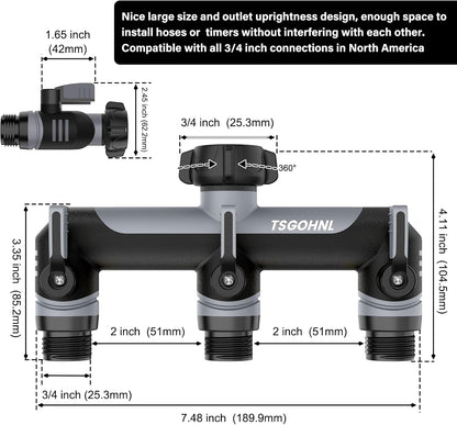 3 Way Garden Hose Splitter, High Flow Outdoor Faucet Splitter