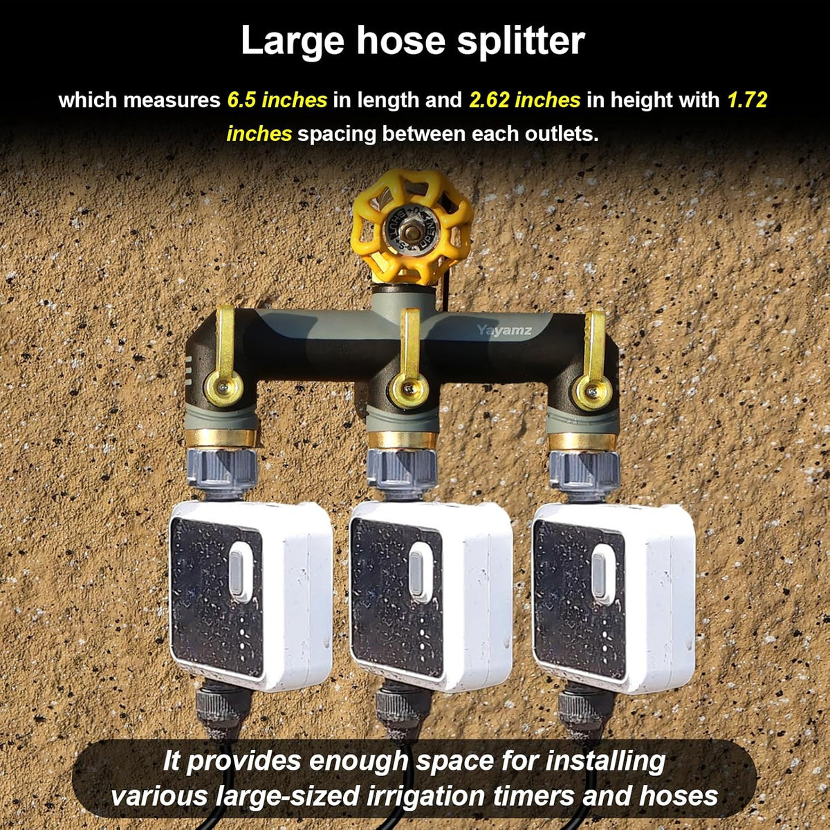 3 Way Garden Hose Splitter, High Flow Outdoor Faucet Splitter
