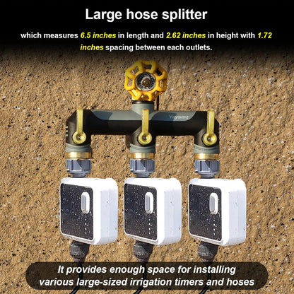 3 Way Garden Hose Splitter, High Flow Outdoor Faucet Splitter