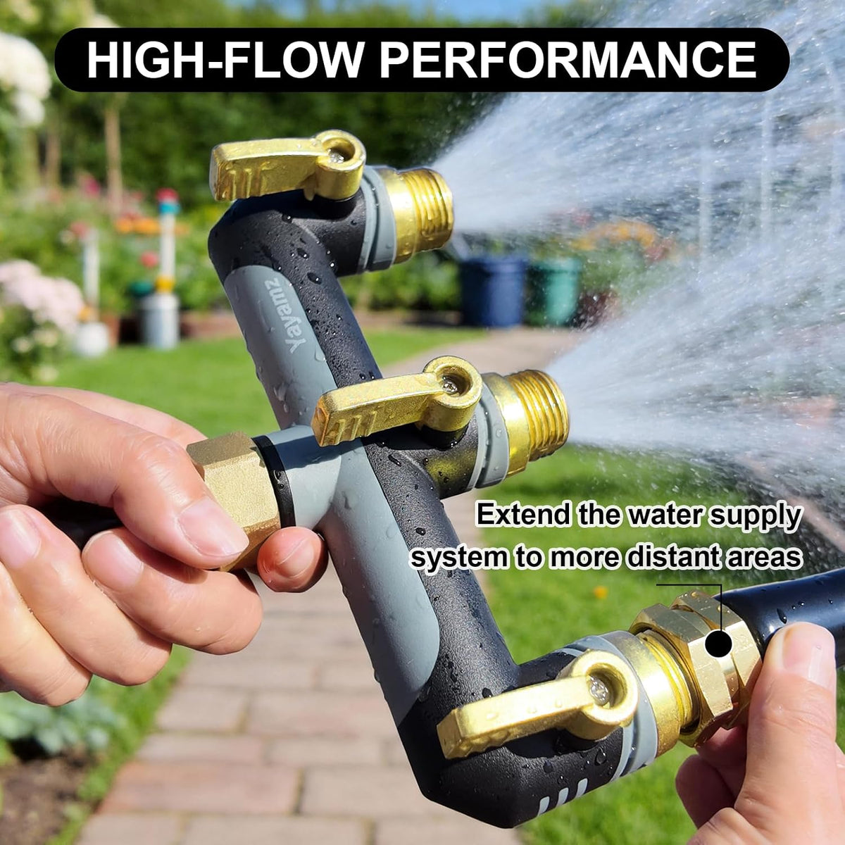 3 Way Garden Hose Splitter, High Flow Outdoor Faucet Splitter