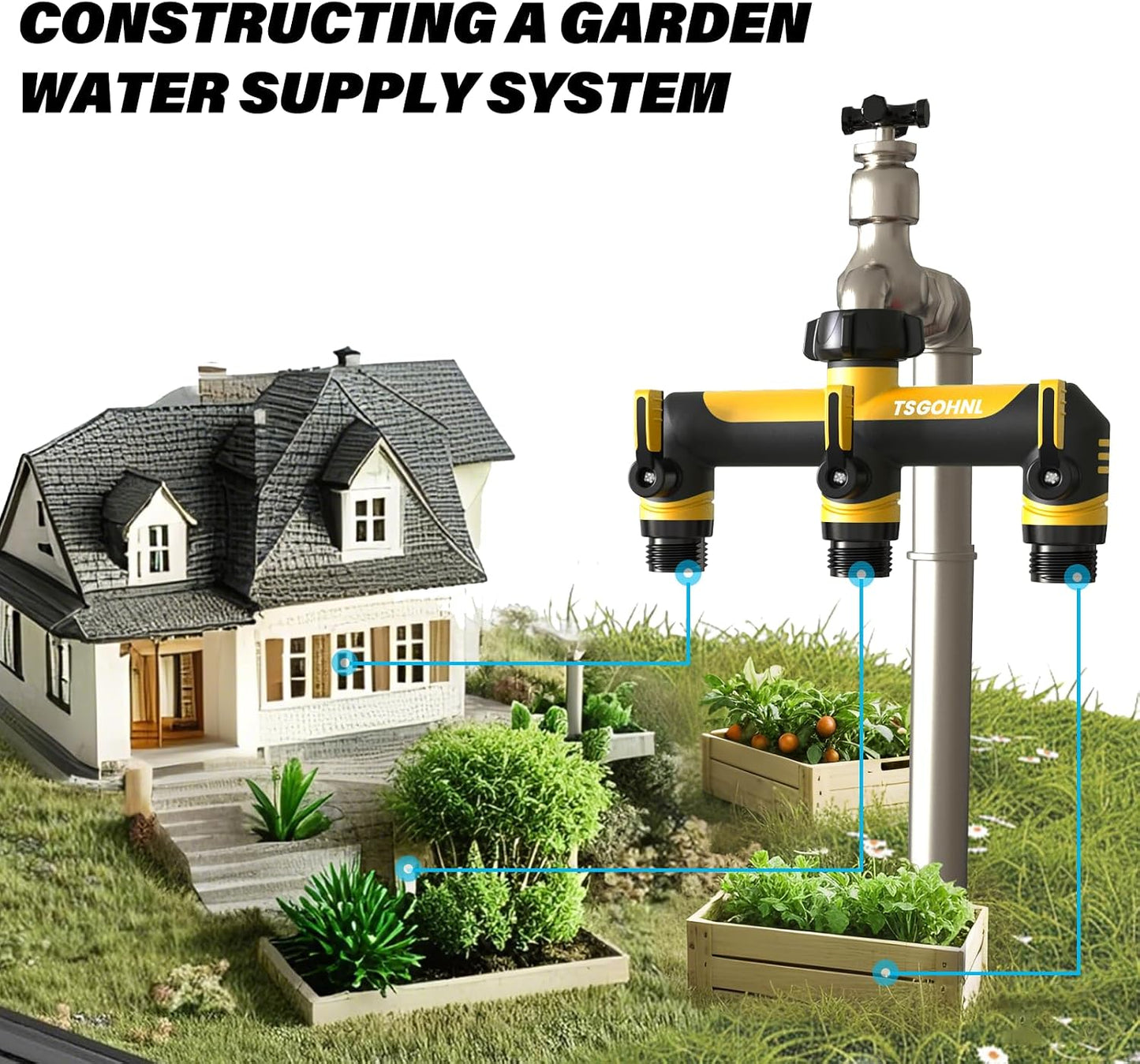 3 Way Garden Hose Splitter, High Flow Outdoor Faucet Splitter