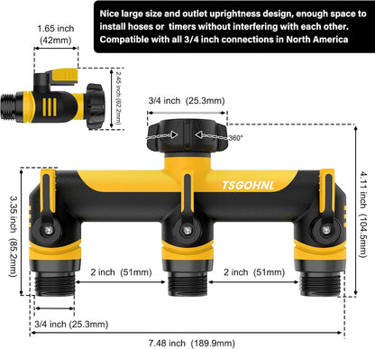3 Way Garden Hose Splitter, High Flow Outdoor Faucet Splitter