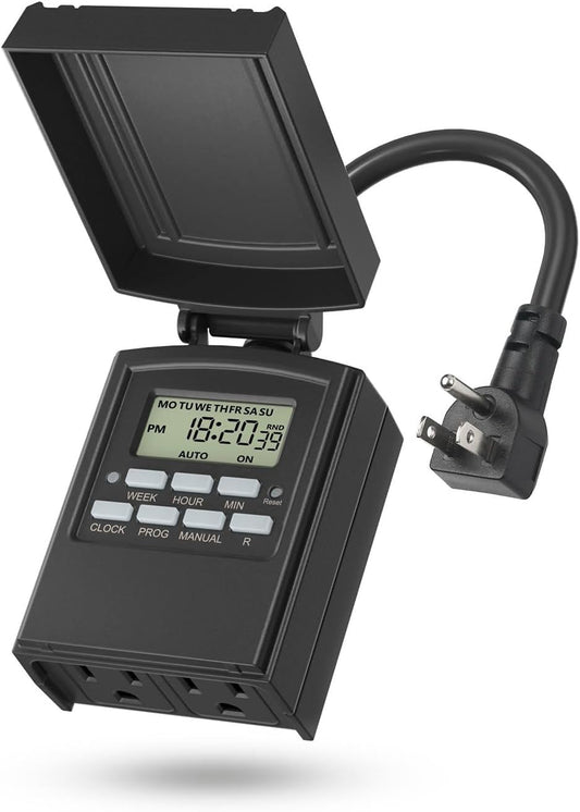 Outdoor 7-Day Programmable Timer Outlet, 2 Outlets